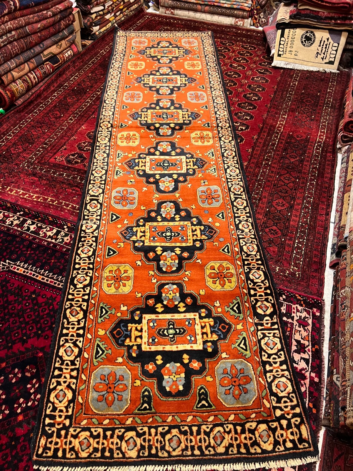 COLLECTORS' ITEM Antique Natural Vegetable Dye Caucasian Kazak Runner gallery