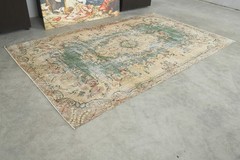 5×8 area rug, handmade faded vintage turkish rug neutral oushak wool carpet,660