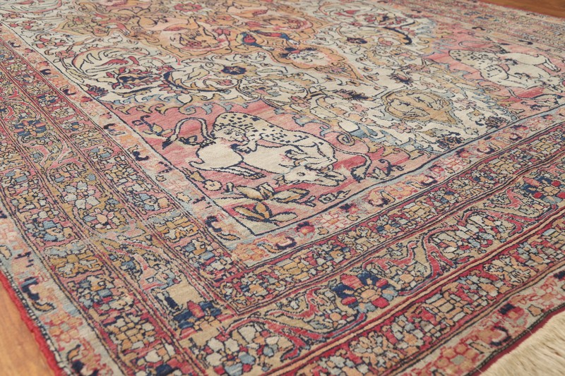Pre-1900 Animal Design Vegetable Dye Handmade Kirman Ravar Antique Rug 6x12 gallery