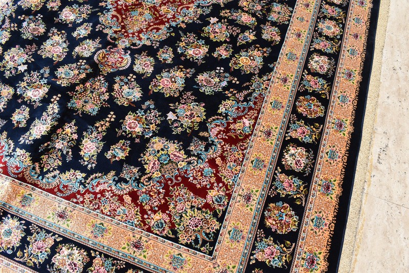 6x9 Navy Blue Persian Style Bamboo Silk Floral Medallion Area Rug Machine Made gallery