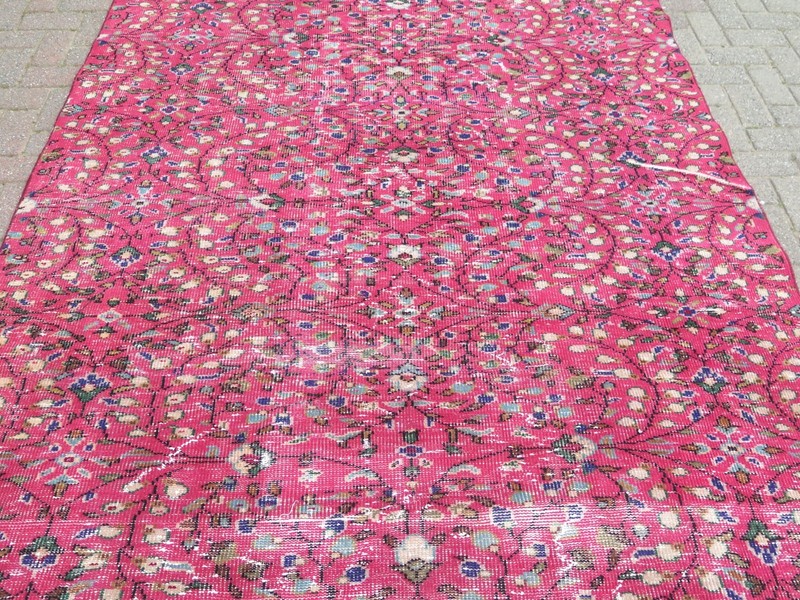 Vintage Turkish Rug, Pink Oushak Rug, Floor Carpet Handmade Wool Rugs 74"X112" gallery