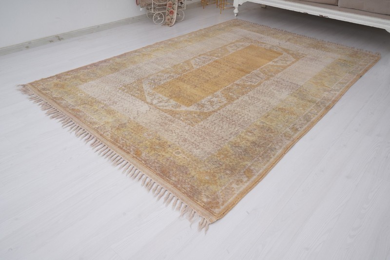 5 x 8 Area Turkish Rug Muted Oushak Vintage Rug Faded Antique Organic Rug 228 gallery