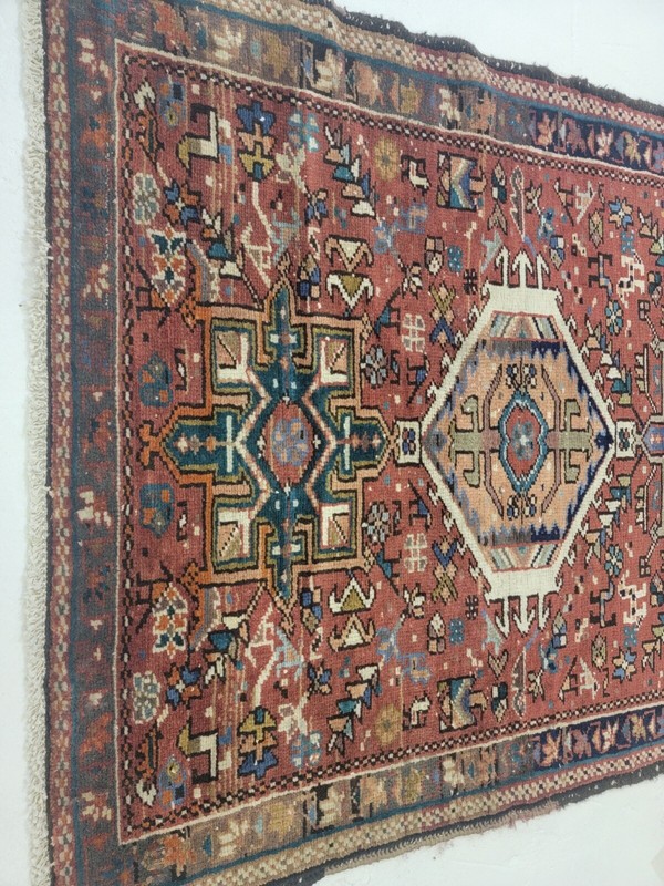 Antique Oriental Hand-Knotted Wool Runner Maroon/Blue/Beige 3'2" x 8'6" gallery
