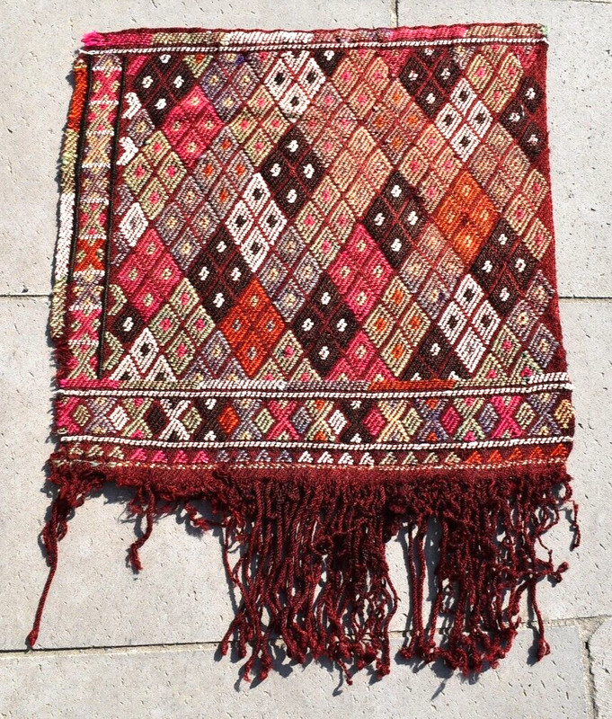 Antique Turkish Rug 15'' x 14'' Armanian Weave Collector's Item Kilim Bag Face gallery