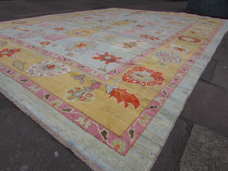 Vintage Traditional Hand Made Turkish Oushak Oriental Wool Blue Carpet 490x345cm gallery