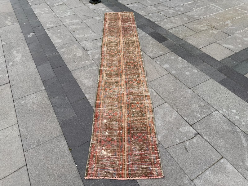 Vintage Turkish Oushak Runner 1.7x9 ft Boho Terracotta Wool Hallway Rug gallery