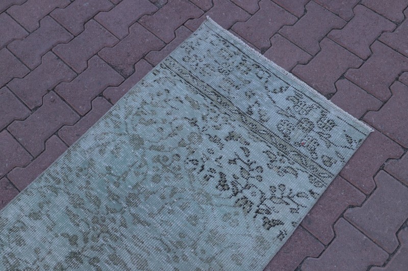 Mint Green Wool Runner Rug Anatolian Vintage Hand Knotted Oriental Carpet 2x10ft gallery