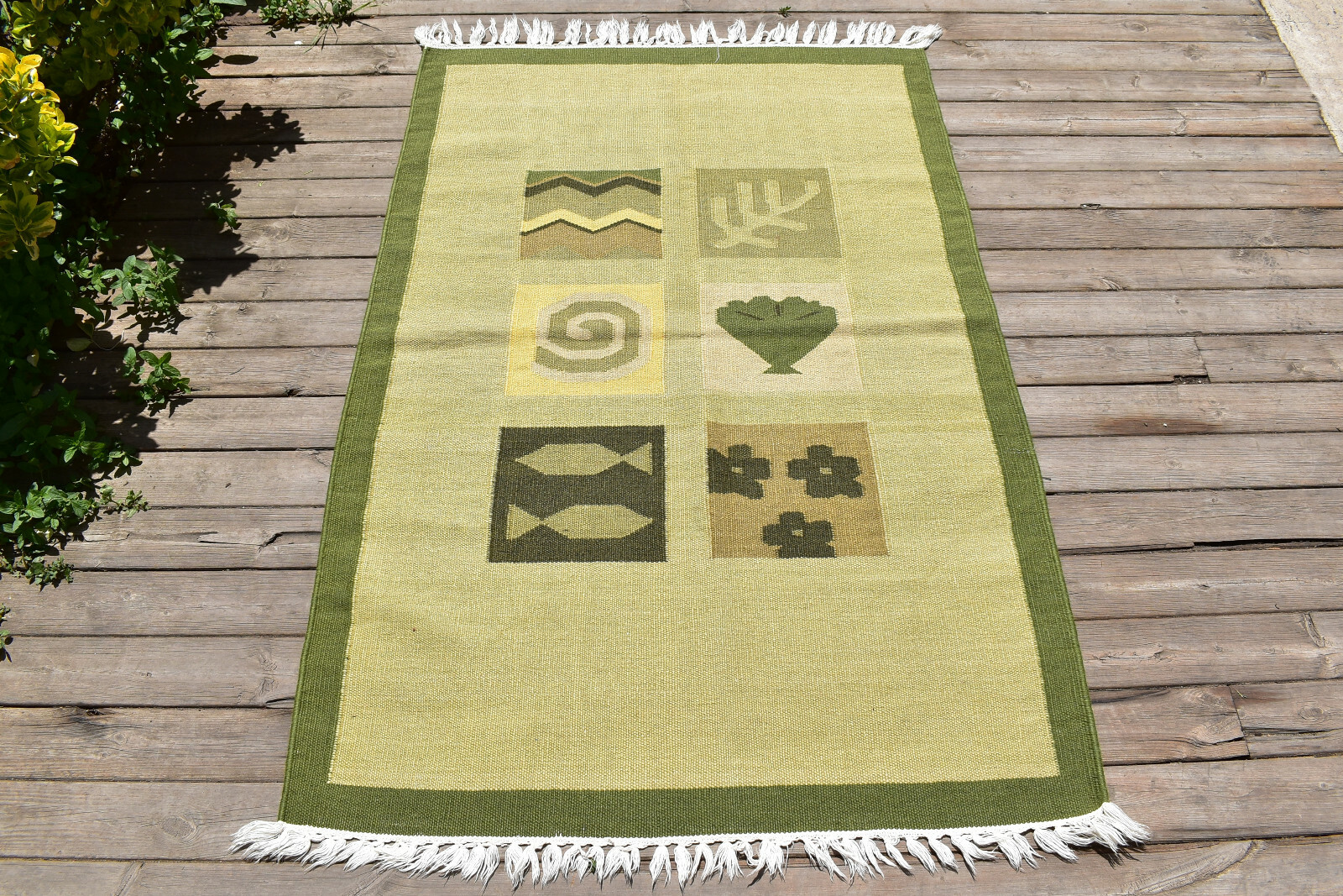 Nepal Rug 3x4 Handwoven Green Modern Pattern Kilim 94x145cm Natural Wool Rug gallery