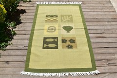 Nepal Rug 3×4 Handwoven Green Modern Pattern Kilim 94x145cm Natural Wool Rug