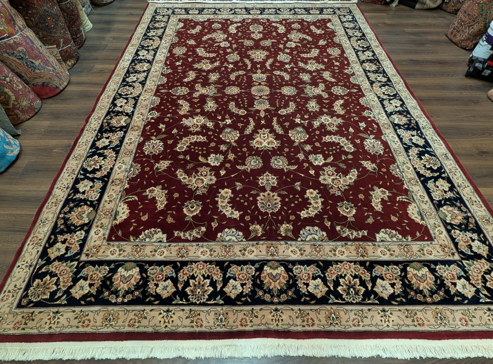 Sino Per'sian Rug 9x12, Burgundy and Navy Blue, Allover Pattern, Fine 290 KPSI gallery