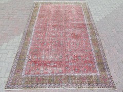 Vintage Orange Sparta Anatolia Carpet, Distressed Handmade Large Rug 76″X117″
