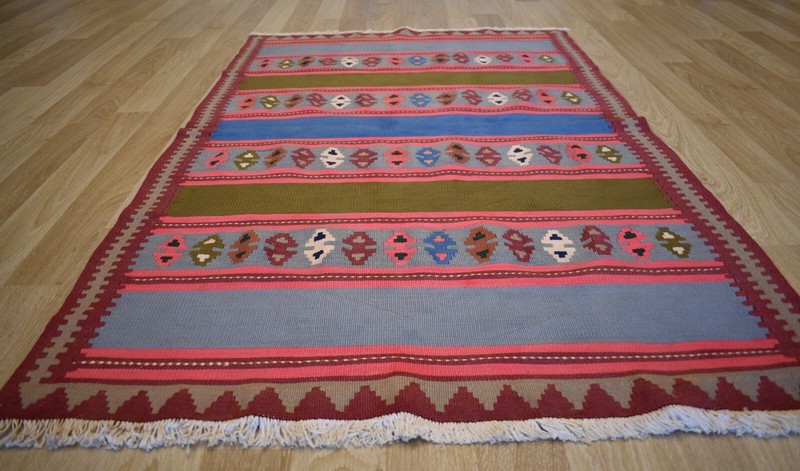 1970's Antique Caucasian Kazak Handmade Kilim 4Ft x 6Ft Free Express Shipping gallery