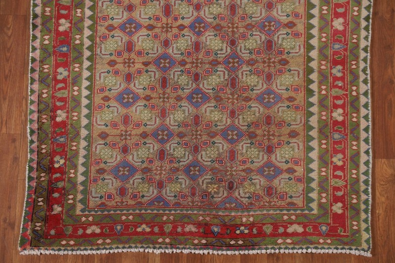 Geometric Traditional Runner Rug 4x9 Hand-knotted Wool Semi-Antique Carpet gallery