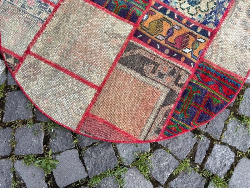 Patchwork rug, Turkish rug, Vintage rug, Handmade rug, Wool rug 3,2 x 3,2 ft gallery