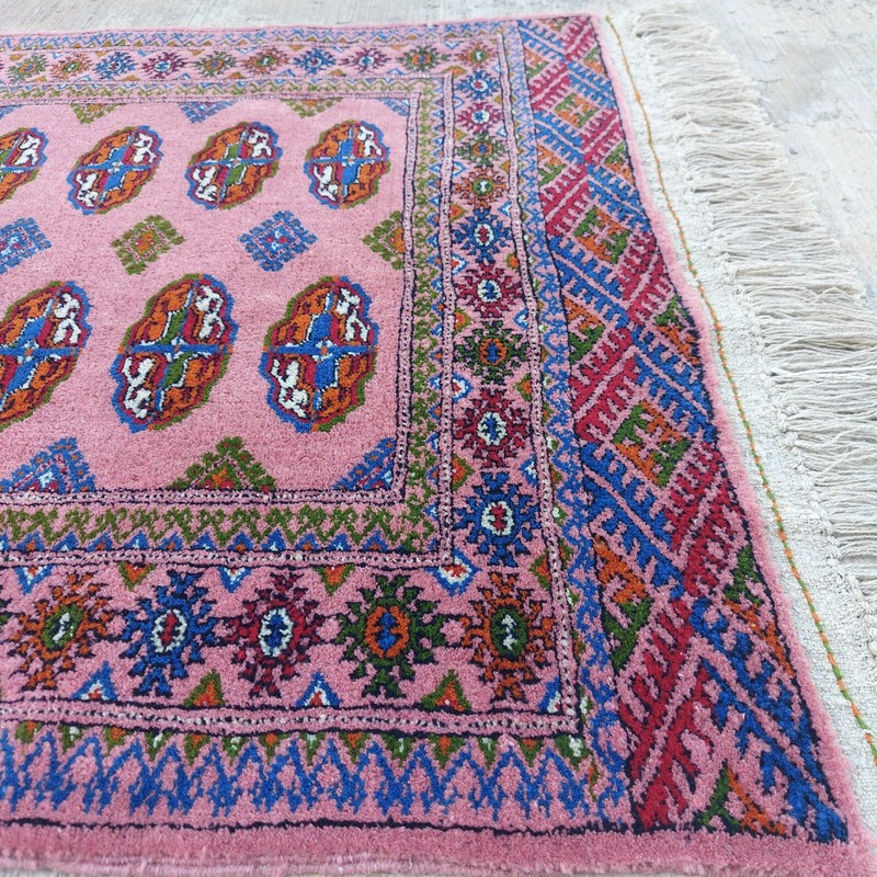 2'7"x4' Handmade Turkmen Pink Wool Bukhara Rug, 80x122cm Oriental Carpet gallery