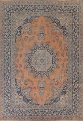 Orange/ Navy Blue Handmade Wool Traditional Living Room Rug 10×13 Vintage Carpet