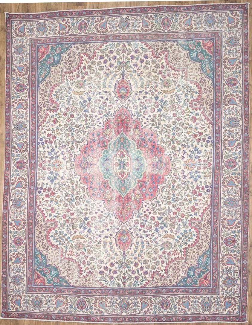 Semi-Antique Distressed Handmade Tribal Floral Oriental Rug Carpet 9'6x12'3 Ft gallery
