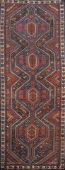 Antique Geometric Runner Rug 4×12 Vegetable Dye Hand-knotted Wool Traditional