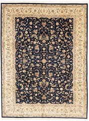 9X12 Navy blue Wool Oriental Rug Floral Traditional Classic Large Home Carpet