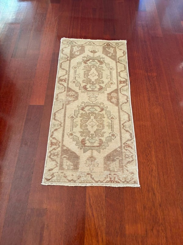 Earthy Wabi Sabi 2x3 Rug Muted Beige Cream Tan Hand Knotted Vintage Turkish Mat gallery
