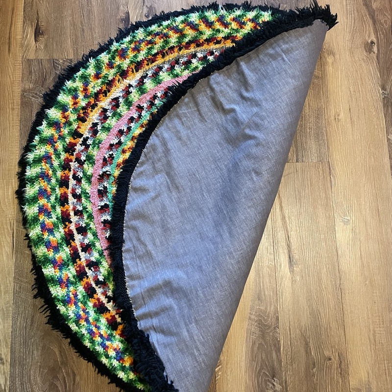 Vintage 60s 70s Rug hand hooked 40 inch Circle Multicolored Bohemian Decor gallery