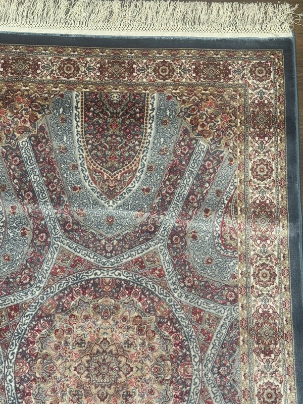 Turkish Silk Runner Rug 2.6 x 10, Light Blue Carpet, Bamboo Silk, New gallery