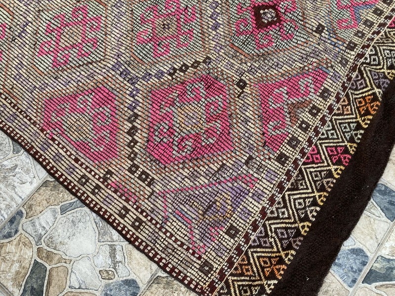 Large Turkish Mut Kilim Area Rug Handwoven Wool 6×8.8 ft Vintage Geometric 1970s gallery