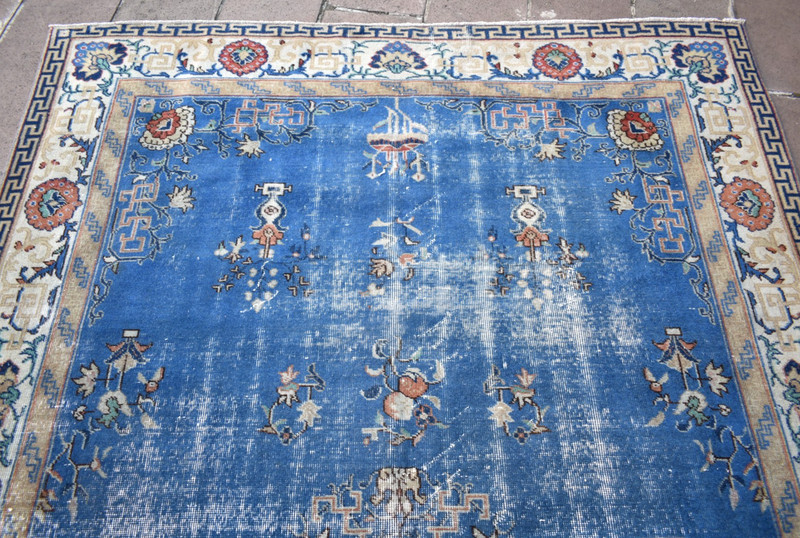 Vintage Chinese Design Rug 79''x128'' Hand-knotted Blue Rug Home Decor Wool Rug gallery