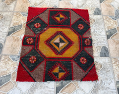 1970s Vintage Turkish Kars Accent Rug 2×2 ft Black Gold Hand-Knotted Wool Carpet