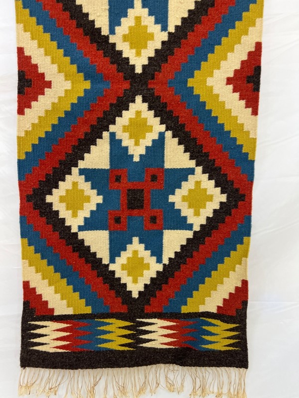 Vintage Swedish Rölakan Rug Wool Runner Star Diamond Tapestry Wall Hanging MCM gallery