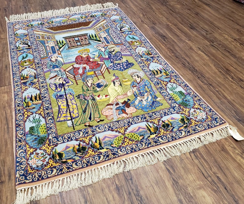Semi Antique Pictorial Rug Wool Silk Foundation Handmade Oriental Carpet 3x5 Wow gallery