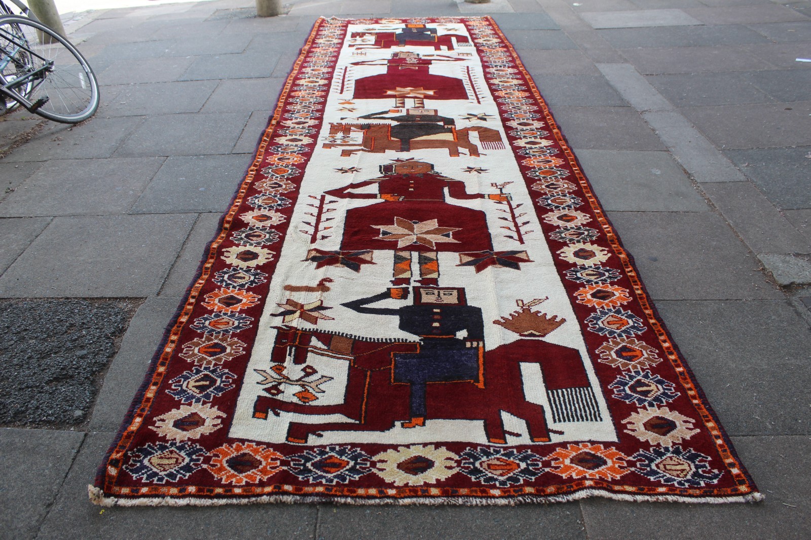 Vintage Hand Made Traditional Oriental Wool White Long Corridor Runner 468x151cm gallery