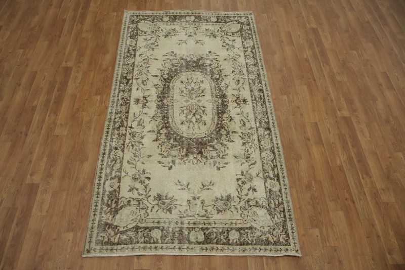 Antique-Inspired Floral Area Rug 4x7 Ft Hand-Knotted Beige Turkish Wool Carpet gallery