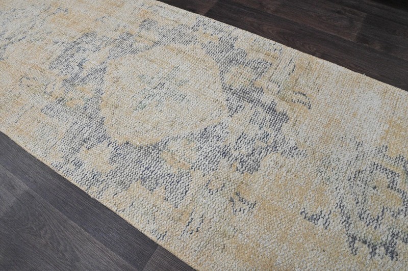 Vintage Turkish Runner Rug 2x10ft BEIGE Handmade Anatolian Oushak Hallway Wool gallery
