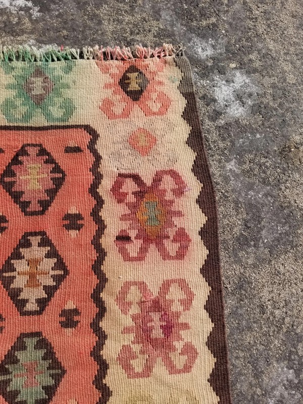 Distressed Vintage Traditional Handmade Turkish Wool Multicolor Kilim 3.4x2.0ft gallery