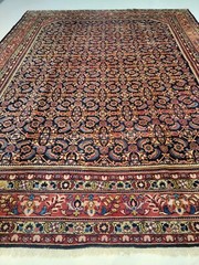 Antique Oriental Hand-Knotted Wool Area Rug Mahal Navy Blue/Red 10’10” x 13’9″