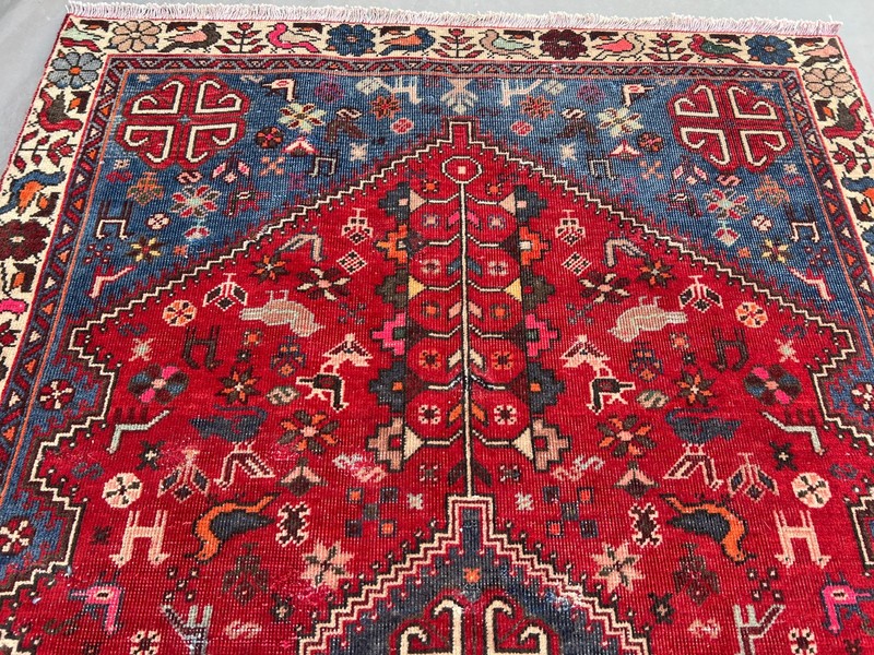 Vintage Turkish Tribal Rug 3'4x5'1 Red Hand-Knotted Caucasian Geometric Area Rug gallery