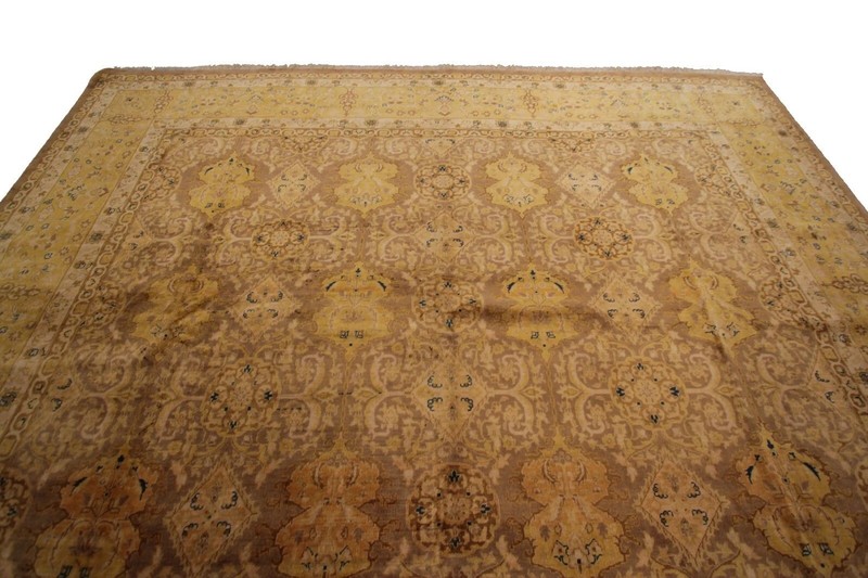 Vintage 9x12 Hand Knotted Wool Rug Warm Beige Allover Floral Pattern circa 1950 gallery