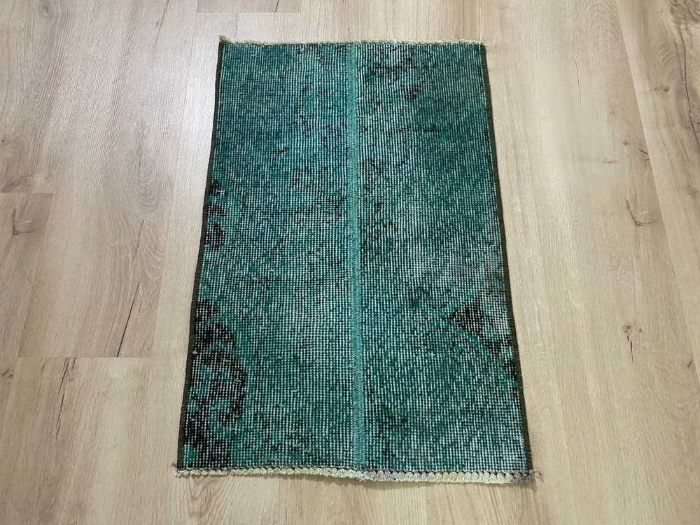 Vintage Turkish Overdyed Rug Handmade Wool Turquoise Accent Rug 1.5x2.3 Ft