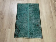 Vintage Turkish Overdyed Rug Handmade Wool Turquoise Accent Rug 1.5×2.3 Ft
