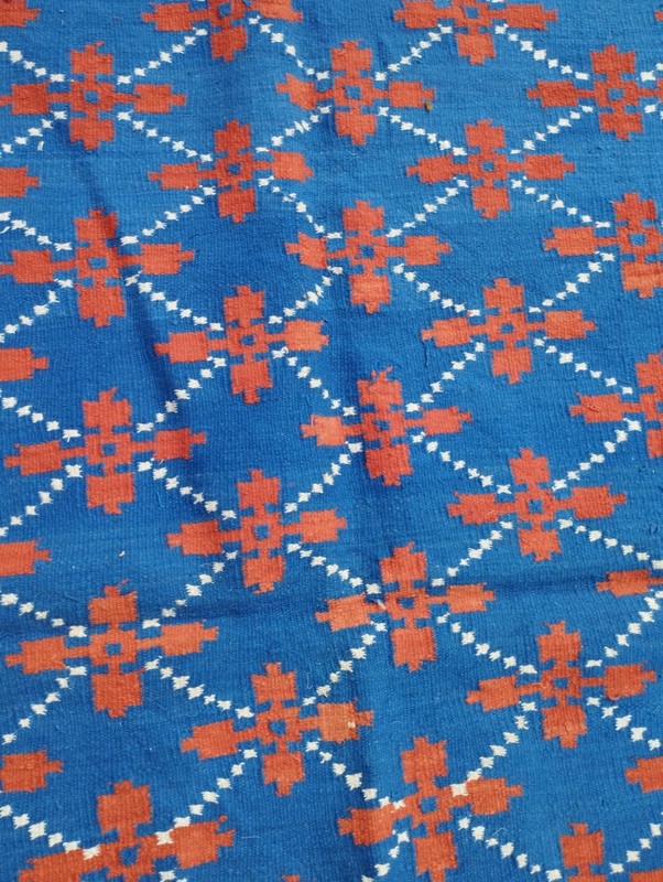 Vintage Handmade Moroccan Tribal Wool Blue Color Kilim Rug 185x104 cm gallery