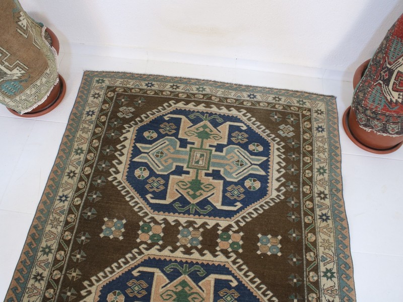 4x5 Turkish Handmade Area Rug Brown Blue Oriental Wool Rug 4.1x5.3 ft gallery