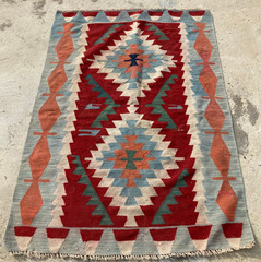 Vintage Handmade Traditional Turkish Geometric Wool Kilim Rug 163×113 cm