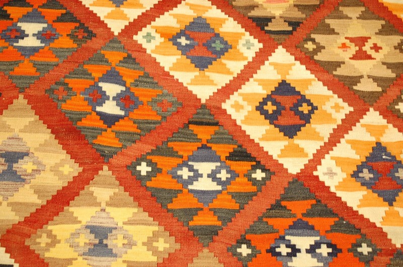 OLD, ANTIQUE RARE DESIGN CAUCASIAN KILIM FLAT WOVEN RUG 5' x7'7" VEG NATURAL DYE gallery