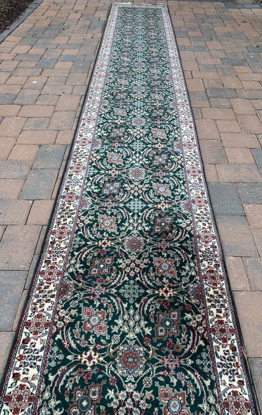 Top Quality Plush New Hunter Green Runner Handmade in India,Floral Design,3'x17' gallery