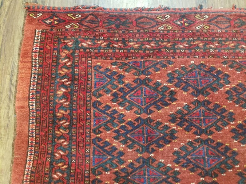 Antique Turkoman Rug Collectible Yamud Oriental Cushion Cover Carpet Red 3.4 x 5 gallery