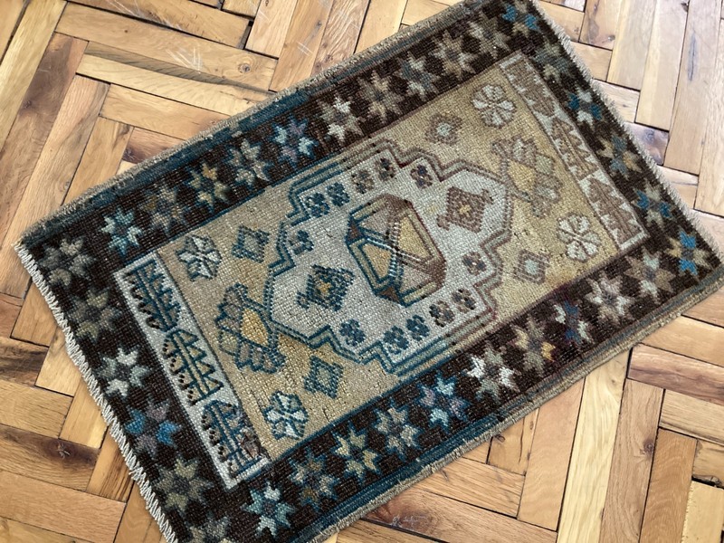 Small Turkish Handwoven rug 1.7 x 2.5 Ft Yellow Oriental Bohemian Doormat gallery