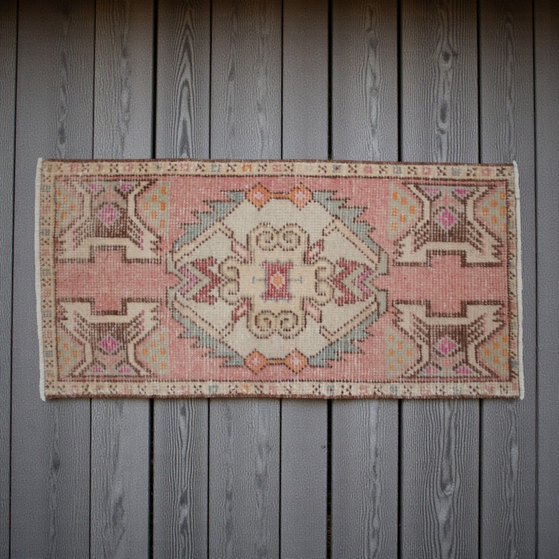 Vintage Distressed Small Area Rug Hand Knotted Oushak Rugs Yastik -1'5"x2'10" gallery