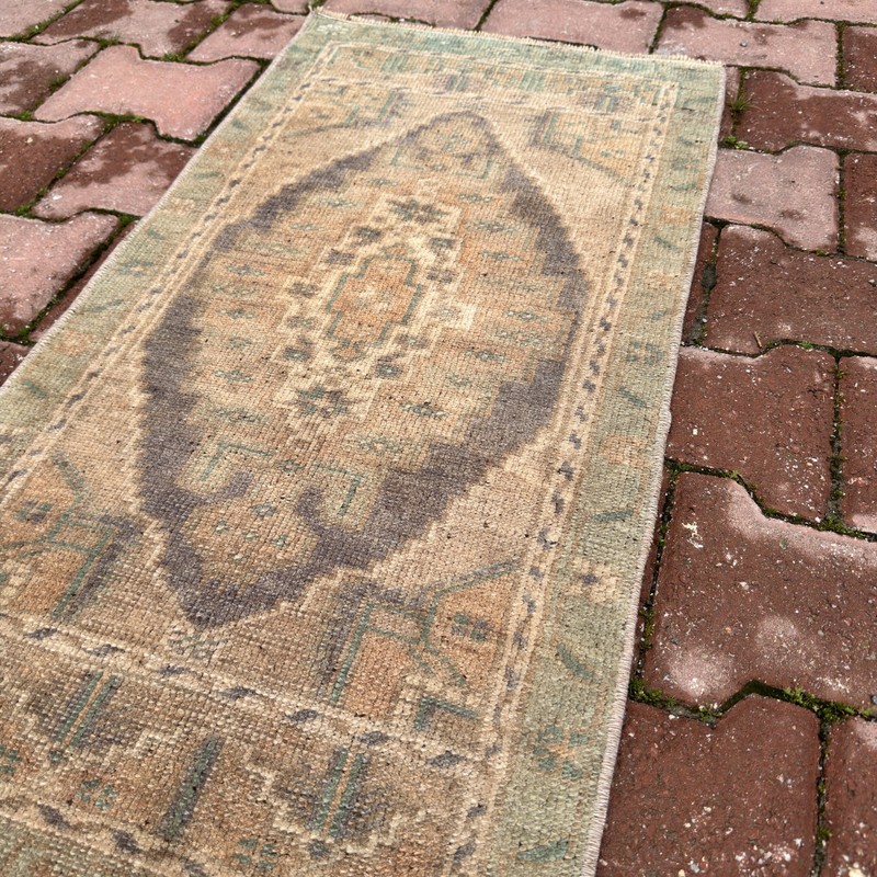 Faded Sage Taupe Turkish Wool Rug 1x3 ft Oriental Accent Rug Decor - Tariff Free gallery