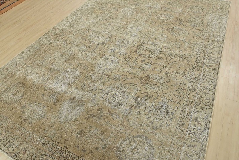 Tabrizi Rug 7'10'' x 11'5'' Beige Wool Vintage Distressed Hand-Knotted Carpet gallery